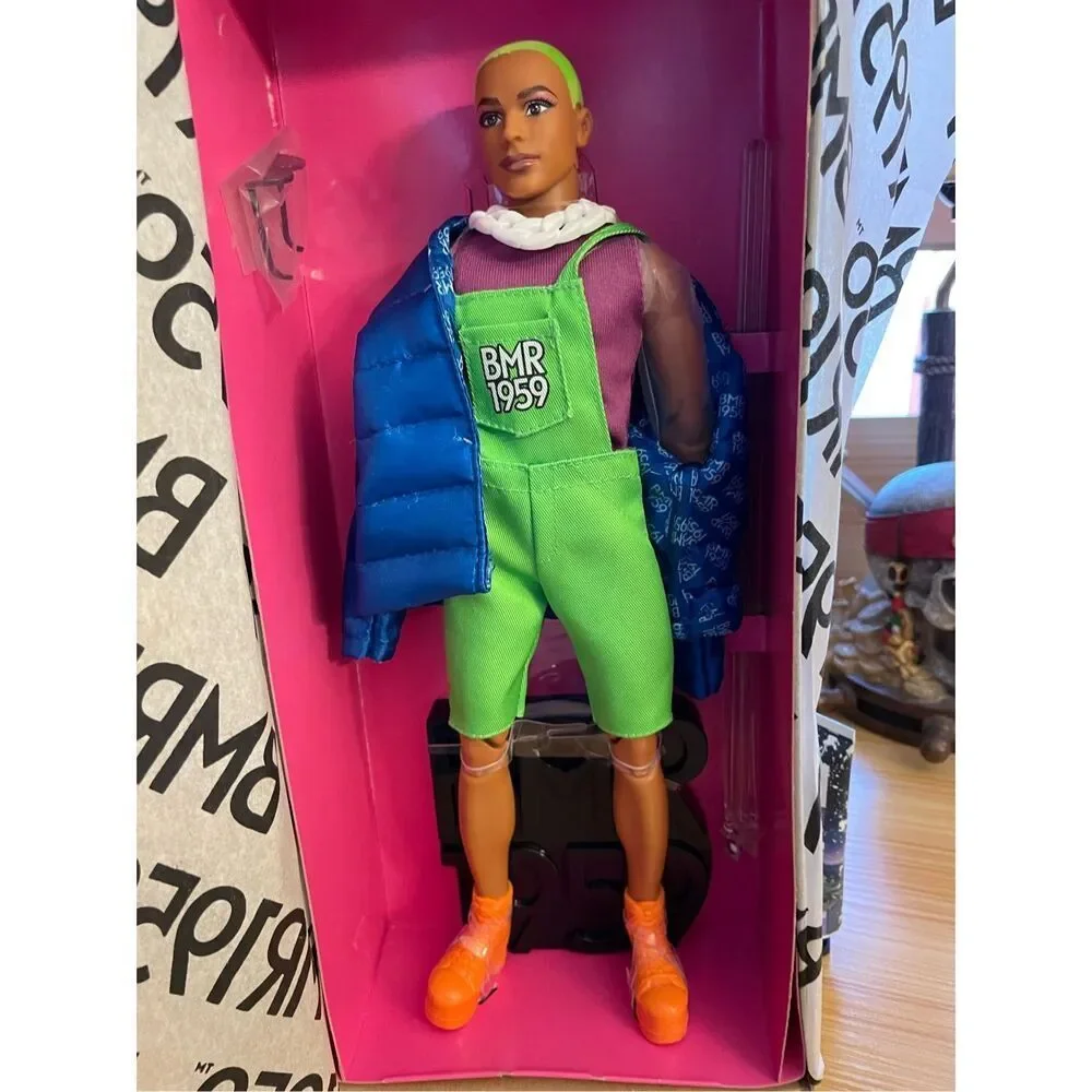 BMR1959 Ken Barbie New! GHT96  Puffer Jacket, Overalls, Green Hair, Boots, NIB